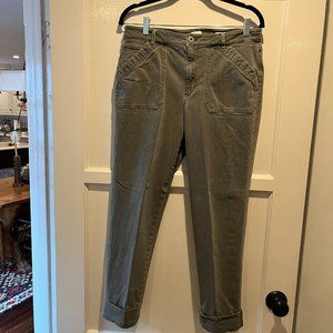 J. Jill High-Rise, Straight Leg Jeans with Ankle Cuff in Olive Green, Size 10